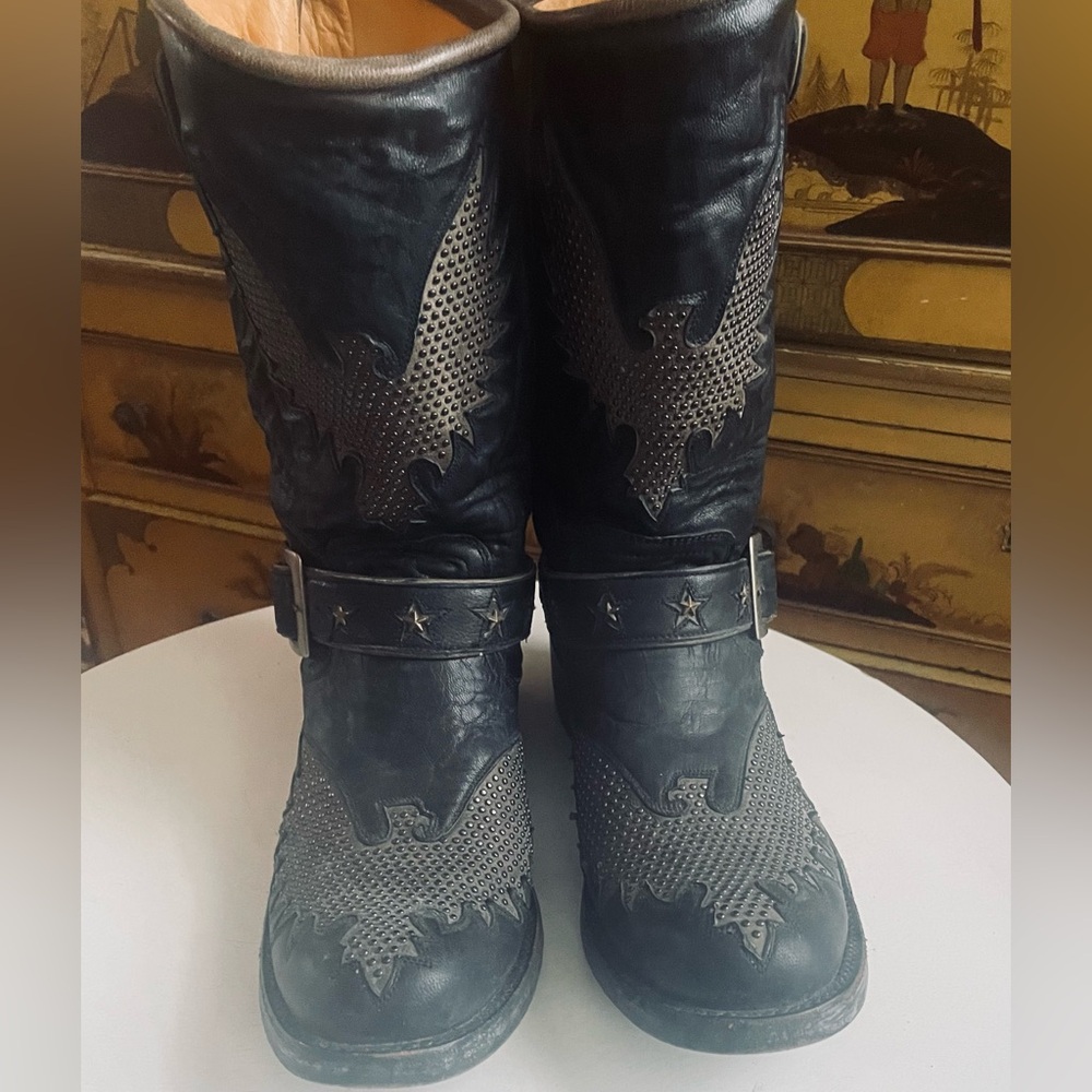 OLD GRINGO MEXICANA Black Leather Iron Eagle Studded Biker Boots 9.5 10 Like New - Picture 10 of 13